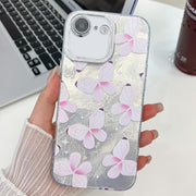 For iPhone 16e Plating Texture Butterfly TPU Phone Case with Glitter Lens Film(Pink Butterflies HU5)