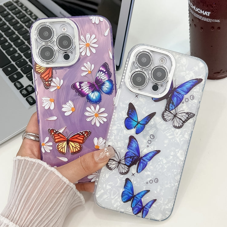 For iPhone 16e Plating Texture Butterfly TPU Phone Case with Glitter Lens Film(Silver Butterflies HU6)