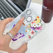 For iPhone 16e Plating Texture Butterfly TPU Phone Case with Glitter Lens Film(Daisy Butterflies HU2)