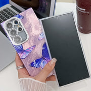 For Samsung Galaxy S25 5G Plating Texture Butterfly TPU Phone Case with Glitter Lens Film(Silver Butterflies HU6)