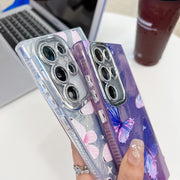 For Samsung Galaxy S25 5G Plating Texture Butterfly TPU Phone Case with Glitter Lens Film(Silver Butterflies HU6)
