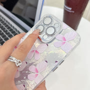 For iPhone 16e Plating Texture Butterfly Wristband TPU Phone Case with Glitter Lens Film(Silver Butterflies HU6)
