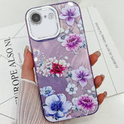 For iPhone 16e Electroplating Flowers Plants Texture TPU Phone Case(Purple Flowers FL1)
