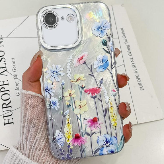 For iPhone 16e Electroplating Flowers Plants Texture TPU Phone Case(Wildflower FL2)