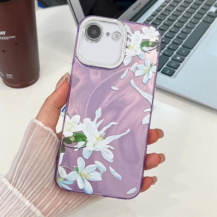 For iPhone 16e Electroplating Flowers Plants Texture TPU Phone Case(Gardenia FL15)