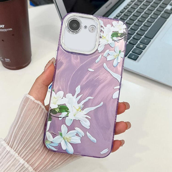 For iPhone 16e Electroplating Flowers Plants Texture TPU Phone Case(Gardenia FL15)