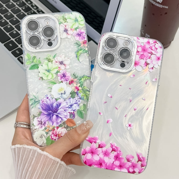 For iPhone 16e Electroplating Flowers Plants Texture TPU Phone Case(Green Plants FL5)