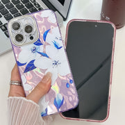 For iPhone 16e Electroplating Flowers Plants Texture TPU Phone Case(Sakura FL12)