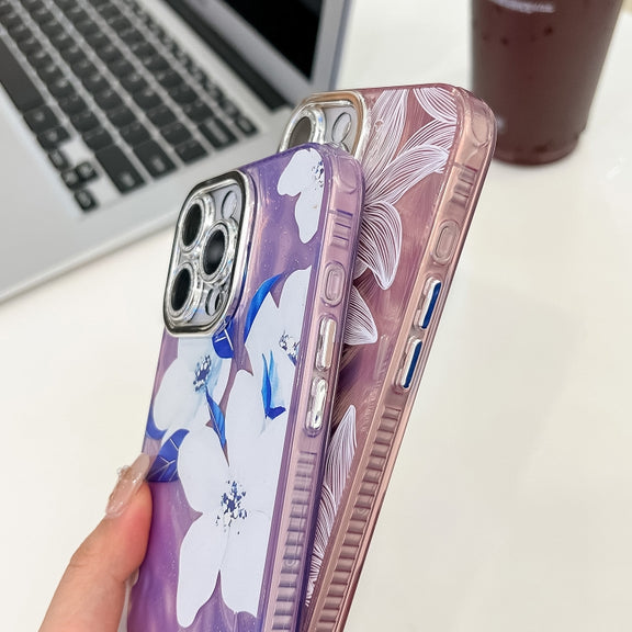 For iPhone 16e Electroplating Flowers Plants Texture TPU Phone Case(Green Plants FL5)
