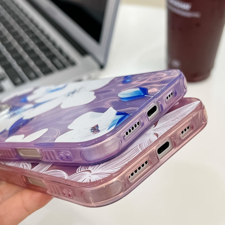 For iPhone 16e Electroplating Flowers Plants Texture TPU Phone Case(Blue Flower FL13)