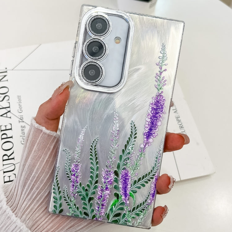 For Samsung Galaxy S25+ 5G Electroplating Flowers Plants Texture TPU Phone Case(Lavender FL3)