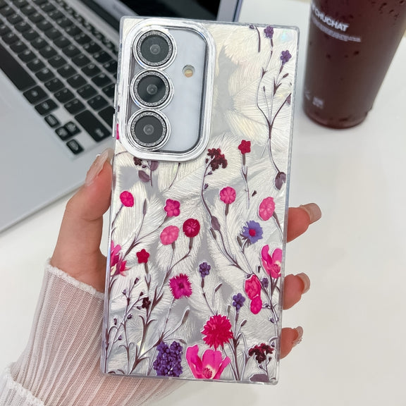 For Samsung Galaxy S25+ 5G Electroplating Flowers Plants Texture TPU Phone Case(Carnation FL7)