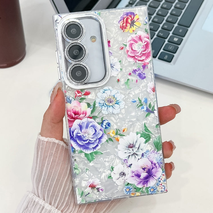 For Samsung Galaxy S25+ 5G Electroplating Flowers Plants Texture TPU Phone Case(Peony FL14)