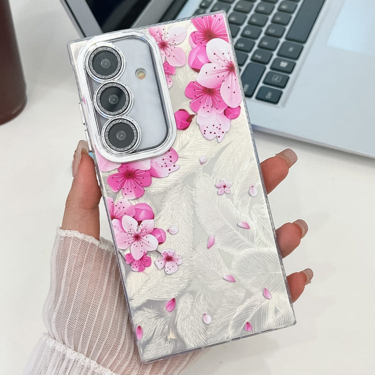 For Samsung Galaxy S25+ 5G Electroplating Flowers Plants Texture TPU Phone Case(Peach Blossom FL18)