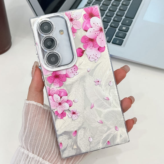 For Samsung Galaxy S25+ 5G Electroplating Flowers Plants Texture TPU Phone Case(Peach Blossom FL18)