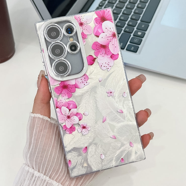 For Samsung Galaxy S25 Ultra 5G Electroplating Flowers Plants Texture TPU Phone Case(Peach Blossom FL18)