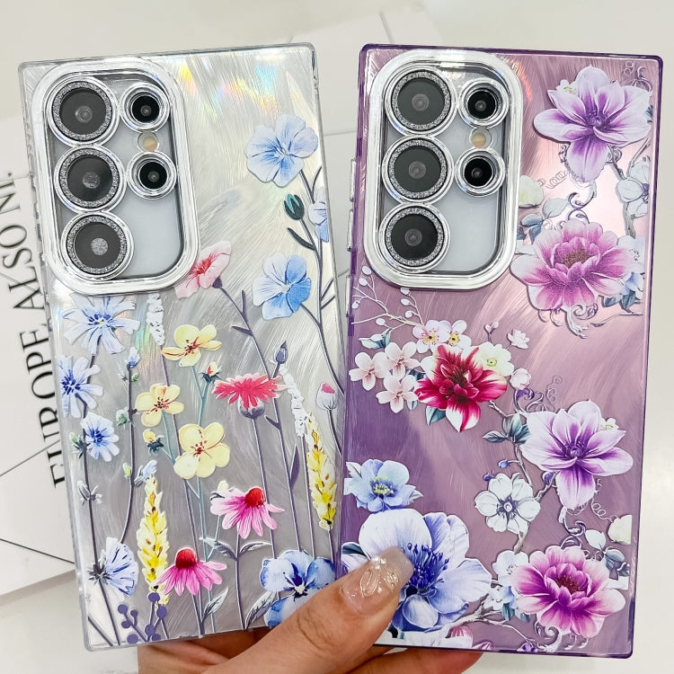 For Samsung Galaxy S25+ 5G Electroplating Flowers Plants Texture TPU Phone Case(Peony FL14)