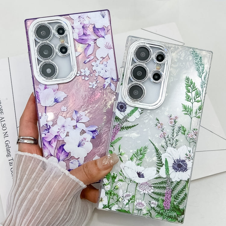 For Samsung Galaxy S25+ 5G Electroplating Flowers Plants Texture TPU Phone Case(Peony FL14)