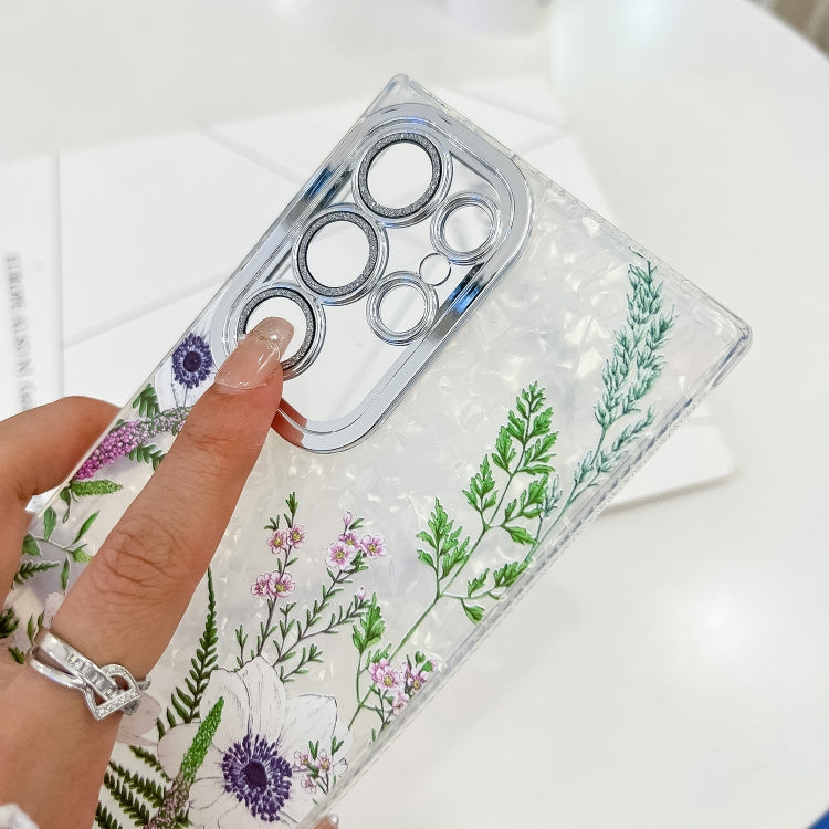 For Samsung Galaxy S25 5G Electroplating Flowers Plants Texture TPU Phone Case(Sakura FL12)