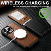 For iPhone 16 Pro Max Suteni H19 Oil Wax 2-in-1 MagSafe Removable Card Box Back Phone Case(Brown)
