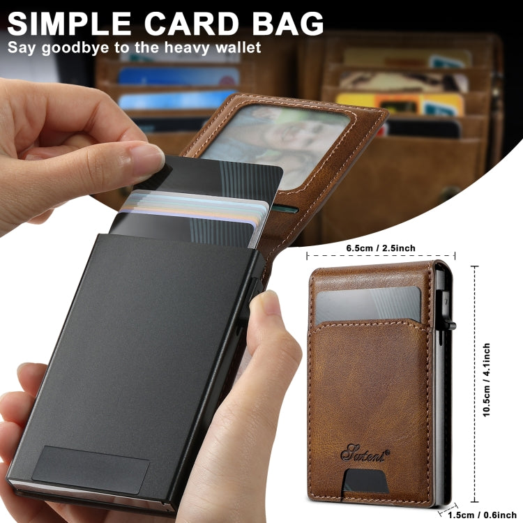 For iPhone 16 Plus Suteni H19 Oil Wax 2-in-1 MagSafe Removable Card Box Back Phone Case(Brown)