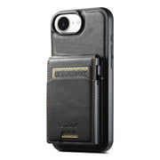 For iPhone 16e Suteni H19 Oil Wax 2-in-1 MagSafe Removable Card Box Back Phone Case(Black)
