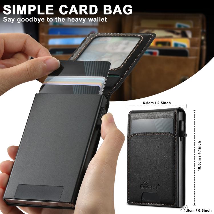 For iPhone 16e Suteni H19 Oil Wax 2-in-1 MagSafe Removable Card Box Back Phone Case(Black)