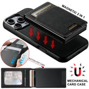 For iPhone 16 Suteni H19 Litchi Grain 2-in-1 MagSafe Removable Card Box Back Phone Case(Black)