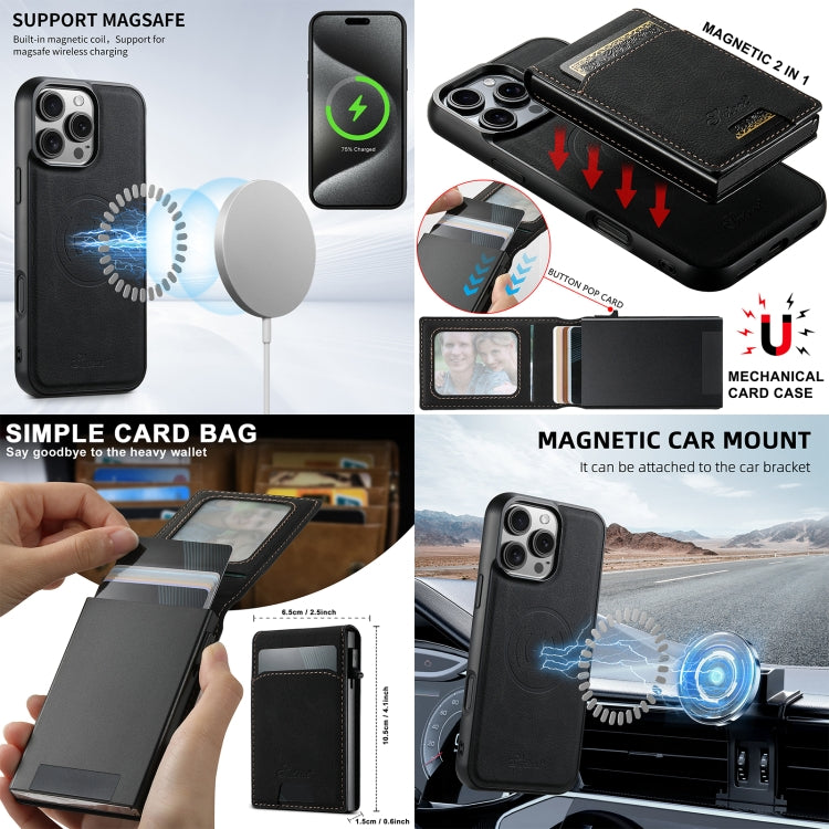 For iPhone 16 Pro Suteni H19 Litchi Grain 2-in-1 MagSafe Removable Card Box Back Phone Case(Brown)