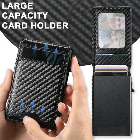 For iPhone 16 Plus Suteni H19 Carbon Fiber Grain 2-in-1 MagSafe Removable Card Box Back Phone Case(Black)