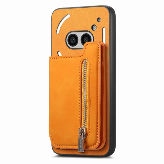 For Nothing CMF Phone 1 Retro MagSafe Zipper Wallet Card Bag Back Phone Case(Yellow)