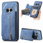 For Nothing CMF Phone 1 Retro MagSafe Zipper Wallet Card Bag Back Phone Case(Blue)