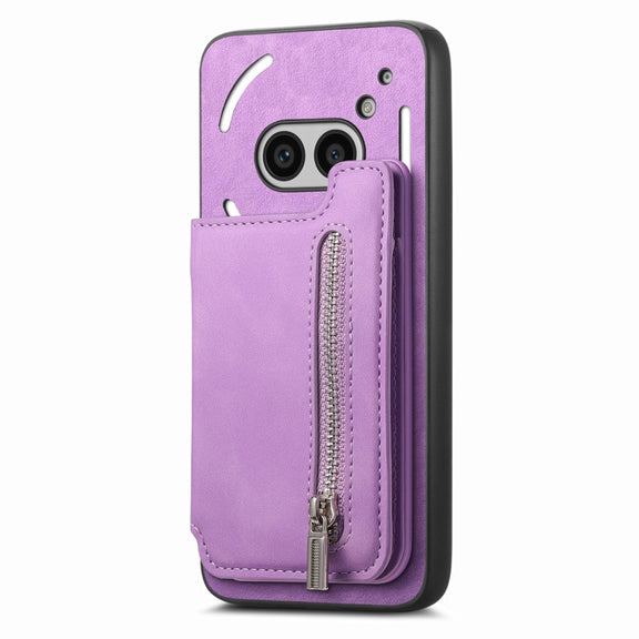 For Nothing CMF Phone 1 Retro MagSafe Zipper Wallet Card Bag Back Phone Case(Purple)