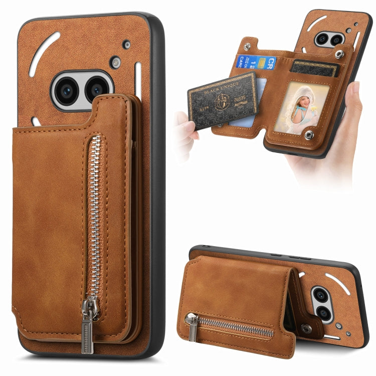 For Nothing CMF Phone 1 Retro MagSafe Zipper Wallet Card Bag Back Phone Case(Brown)