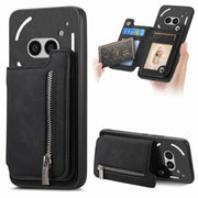 For Nothing CMF Phone 1 Retro MagSafe Zipper Wallet Card Bag Back Phone Case(Black)