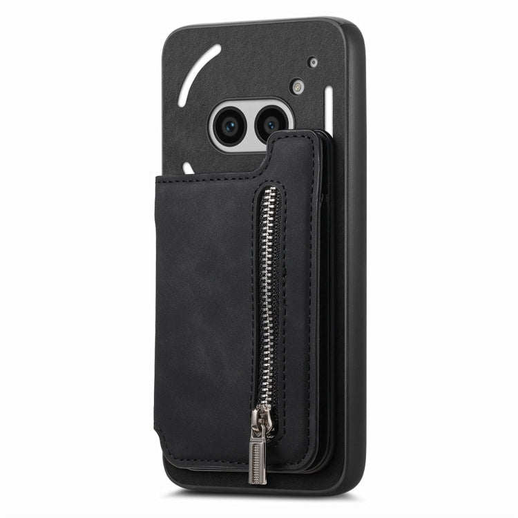 For Nothing CMF Phone 1 Retro MagSafe Zipper Wallet Card Bag Back Phone Case(Black)