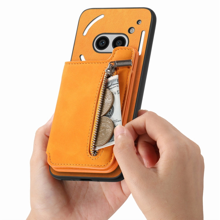 For Nothing Phone 2a Retro MagSafe Zipper Wallet Card Bag Back Phone Case(Yellow)