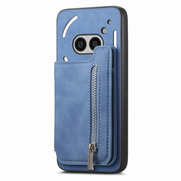 For Nothing Phone 2a Retro MagSafe Zipper Wallet Card Bag Back Phone Case(Blue)