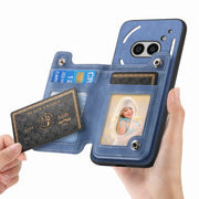 For Nothing Phone 2a Retro MagSafe Zipper Wallet Card Bag Back Phone Case(Blue)