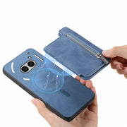 For Nothing Phone 2a Retro MagSafe Zipper Wallet Card Bag Back Phone Case(Blue)