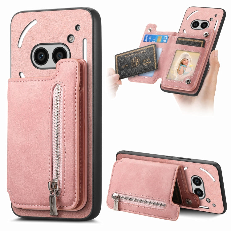 For Nothing Phone 2a Retro MagSafe Zipper Wallet Card Bag Back Phone Case(Pink)
