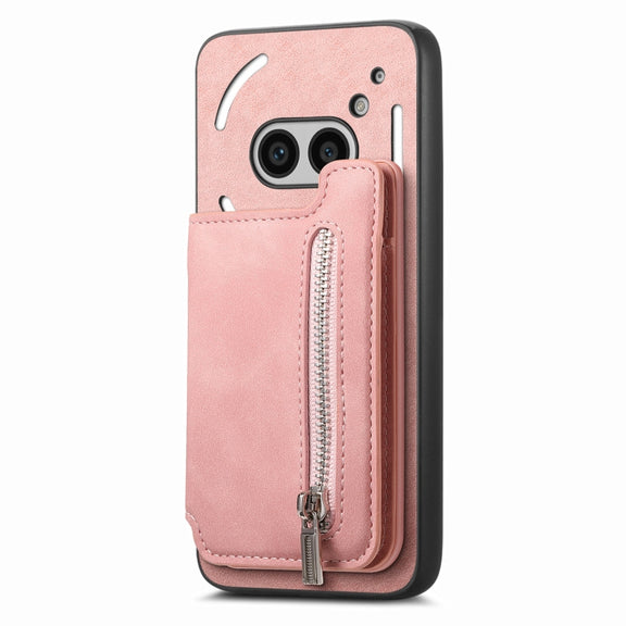 For Nothing Phone 2a Retro MagSafe Zipper Wallet Card Bag Back Phone Case(Pink)