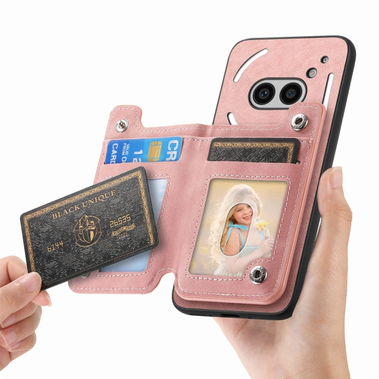 For Nothing Phone 2a Retro MagSafe Zipper Wallet Card Bag Back Phone Case(Pink)