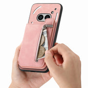 For Nothing Phone 2a Retro MagSafe Zipper Wallet Card Bag Back Phone Case(Pink)