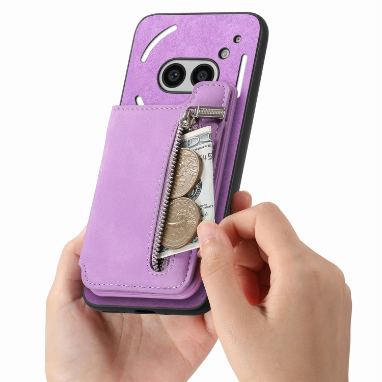 For Nothing Phone 2a Retro MagSafe Zipper Wallet Card Bag Back Phone Case(Purple)