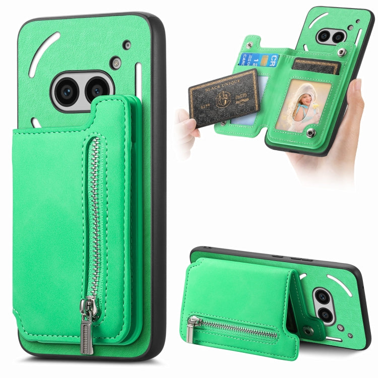 For Nothing Phone 2a Retro MagSafe Zipper Wallet Card Bag Back Phone Case(Green)