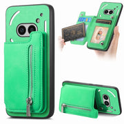 For Nothing Phone 2a Retro MagSafe Zipper Wallet Card Bag Back Phone Case(Green)