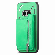 For Nothing Phone 2a Retro MagSafe Zipper Wallet Card Bag Back Phone Case(Green)