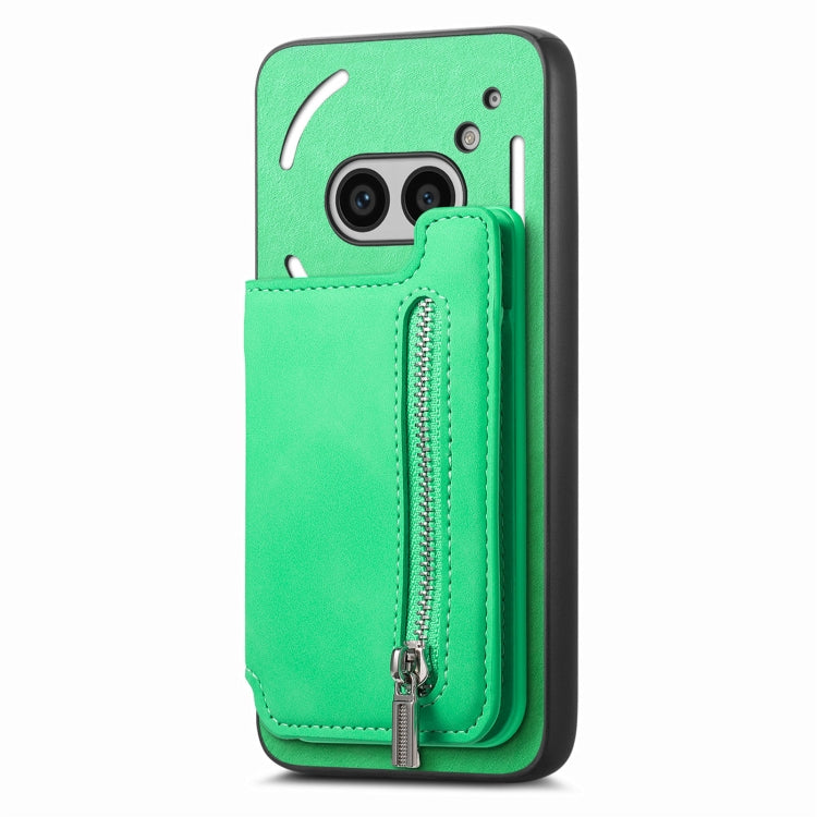 For Nothing Phone 2a Retro MagSafe Zipper Wallet Card Bag Back Phone Case(Green)