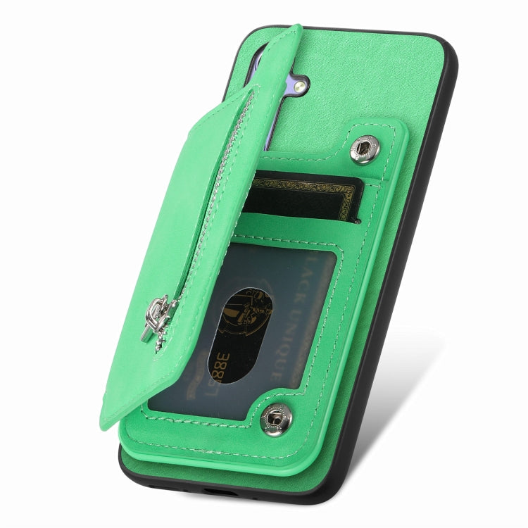For Nothing Phone 2a Retro MagSafe Zipper Wallet Card Bag Back Phone Case(Green)